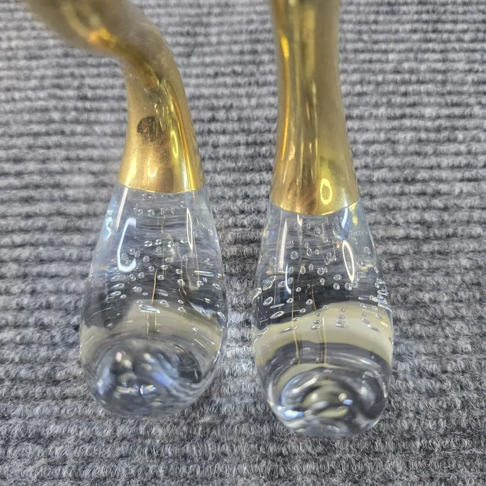 Set of 2 Glass and Brass Swan Figurines Vintage Decoration
